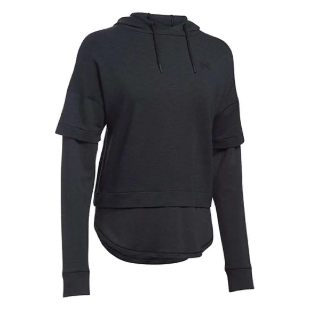 Under Armour Black Featherweight Fleece Layered Hoodie, Sz. M - Picture 3 of 4